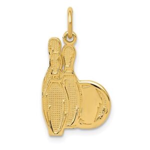14k Yellow Gold Bowling Pins Charm Pendant Gift For Women