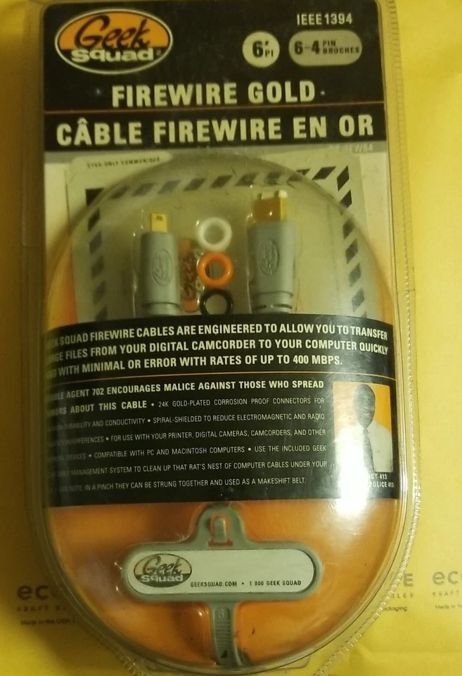 Geek Squad FireWire Gold Cable 6-4 Pin Gs-6fw64 IEEE 1394 Electronics Wires