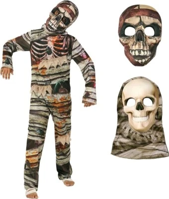 Disfraz de momia para niños + 2 máscaras niños niñas mono de Halloween egipcio aterrador S - XL Foto 1 de 4