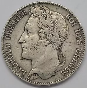 1848 Léopold I Belgien .900 Silber 5 Francs Münze - Bild 1 von 4