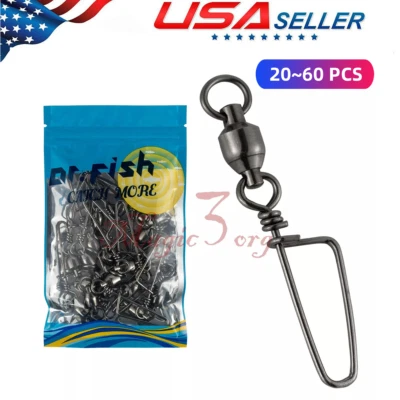 20~60PC Ball Bearing Swivel with Coast Lock Fishing Swivel Snap Tackle Connector - Image 1 of 4