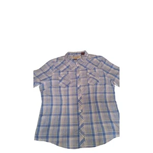 Bit & Bridle Western Women 1X Blue Plaid Short Sleeve Pearl Snap Cotton/ Poly - Picture 1 of 10
