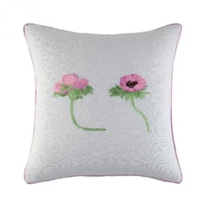 New Yves Delorme Lolarose Anemone 17" Pillow Cover Pink White Floral Embroidery - Picture 1 of 21