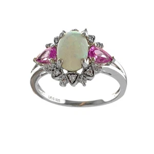 White Fire Opal Pink Kunzite & Topaz Ring Oval cut Silver White Gold Over - Picture 1 of 6