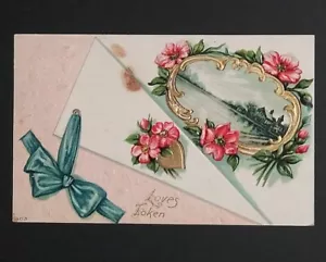 Valentinstag mit liebevoller Liebe See Haus Szene antike geprägte Postkarte 1910 (b - Bild 1 von 6