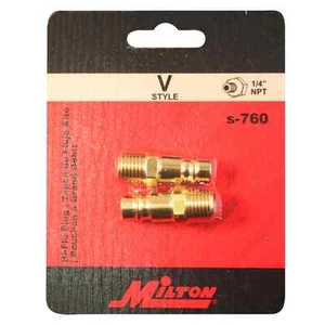 Milton® 1/4" MNPT HIGHFLOWPRO® V-Style Male Brass Plug (Retail Pack of 2) - Picture 1 of 5