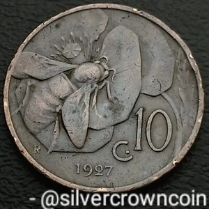 Italy 10 Centesimi 1927 R. KM#60. Ten Cents coin. Honey Bee. Bronze Dime. LSCHD. - Picture 1 of 7