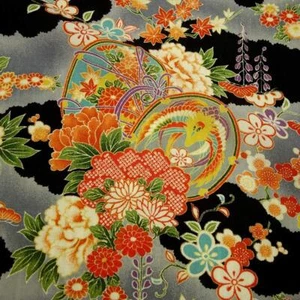 Kyoto Chirimen Kimono Fabric 19.7x26.8in Traditional Japanese drum Black - Picture 1 of 1