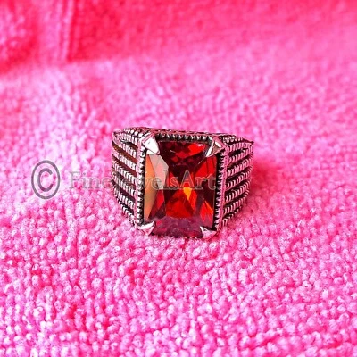 Anillos turcos hechos a mano otomanos de plata de ley 925 con piedras preciosas granate M427 Foto 1 de 4