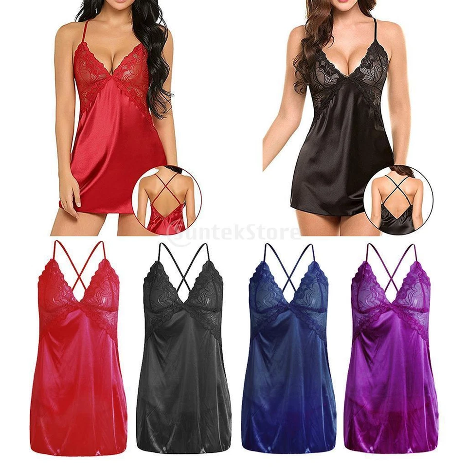 Women's Babydoll Lingerie Smooth Nightwear T Back Set Underwear V Neck Teddy - Image 1 of 1