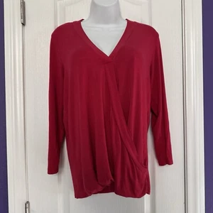 Charming Charlie Red Wrap Blouse Top Shirt 3/4 Sleeve Elastic Waist Size Large L - Picture 1 of 11