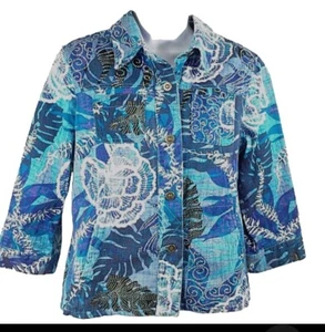 Womens Ruby Rd Denim/Jean Jacket Tropical Print Purple White Denim Plus Size 24 - Picture 1 of 3