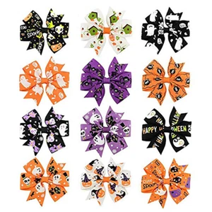 12Pcs 3In Halloween'S Day Bow Knot Hair Pins Handmade Hair Accessories - Picture 1 of 12