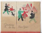 Used Vtg Christmas Card-Approx 4X5" Art Deco Junk Journal - People Playing Music