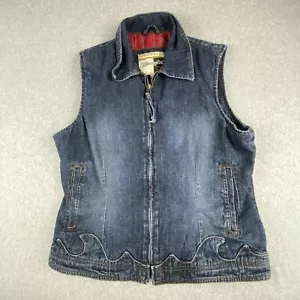 Vintage Wrangler Vest Large Blue Denim Full Zip Lined Flannel Outerwear Western - Picture 1 of 13