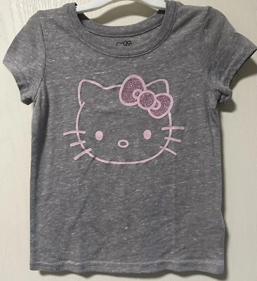 Hello Kitty Gray Shirt Pink Bow Glitter Kitty Size 5T - Image 1 of 3