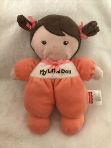 Fisher Price My Little Doll Plush Baby Lovey Brown Pigtails Peach Coral