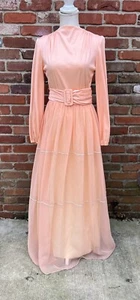 Vintage 70er Jahre Böhmisches Chiffon Abendkleid Strass Ballonärmel - Bild 1 von 10