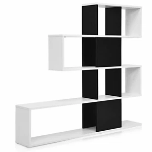 Costway Bookshelf Corner Ladder Bookcase 5-Tier Display Storage Rack Black White - Picture 1 of 8