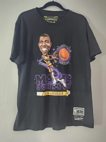 Mitchell & Ness  Black NBA T Shirt Men's Sz L Los Angeles Showtim Magic Johnson Cover