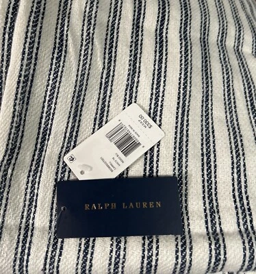 Ralph Lauren Carrell 100% Linen Ticking Stripe Throw Blanket MSRP $330 Indigo - Image 1 of 3