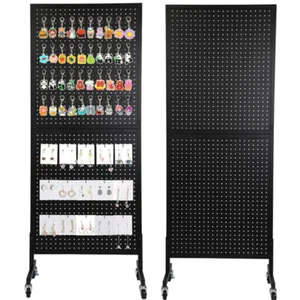 2 PackTwo-Double Pegboard Display Stand with Wheels Black for store/home/kitchen - Picture 1 of 7