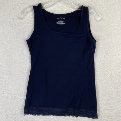 Camiseta sin mangas Talbots para mujer talla XS azul marino dobladillo de encaje mezcla de algodón elástica Foto 1 de 4