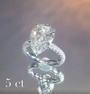 Anillo sorpresa de compromiso de oro blanco de 14 quilates con corte de pera ... - Imagen 1 de 9