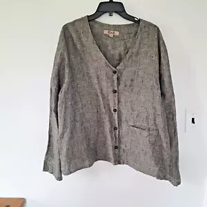 FLAX brand dark gray heathered 100% linen button down jacket shirt Large lagen - Picture 1 of 9