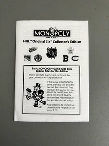 MONOPOLY NHL ORIGINAL SIX 6 COLLECTOR'S EDITION 2001 Replacement Instructions - Picture 1 of 1