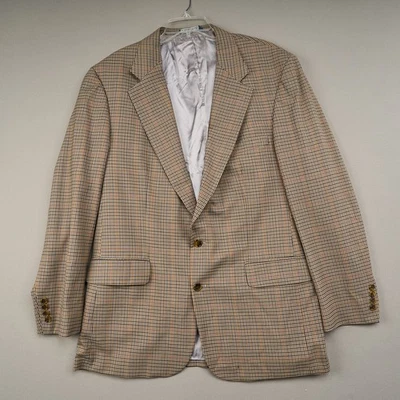 Lands End Blazer Mens 44L Brown Check Wool Sport Coat USA Vintage 90's - Image 1 of 4