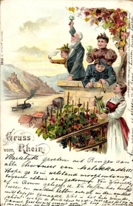 Litografia Auguri Pentecoste, bevitore di vino in vigna, servizio,... - 4968024 - Foto 1 di 2