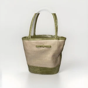 Estée Lauder Damen-Handtasche Reisetasche grün Krokodil und Strohgewebe Medium Größe - Bild 1 von 5