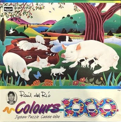 Vintage 1994 RoseArt 1000 piece puzzle PIGS. Puzzle is UNVERIFIED. - Image 1 of 2