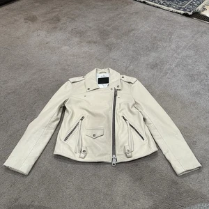 Allsaints Lederjacke Damen Medium M Weiß Lammleder Biker Moto - Bild 1 von 9