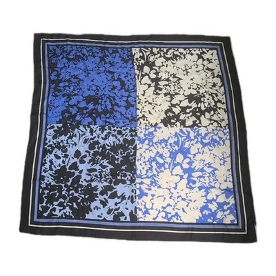 NUEVO CON ETIQUETAS Talbots Azul Floral 100% Seda Bufanda Cuadrada Lujo Artístico Bloque de Color 34" Foto 1 de 4