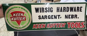 Vintage Keen Kutter Wirsig Hardware Sargent Nebraska Embossed Metal Sign 27.5” - Picture 1 of 16