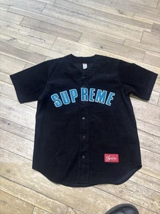 Size M - Supreme Corduroy Baseball Jersey - Black / Blue - Picture 1 of 8