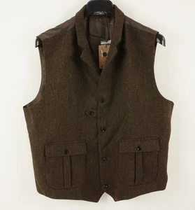 New Paul Jones Herringbone Fleck Tweed Wool Outdoor Utility Vest Mens 2XL Brown - Picture 1 of 11