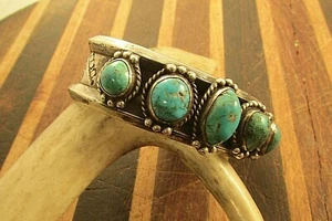 VTG SW 5 STONE TURQUOISE CUFF WITH TRISKELION STERLING--PRICE REDUCED- - Picture 1 of 6