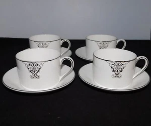 4 WEDGWOOD VERA WANG IMPERIAL SCROLL CUPS AND SAUCERS - Picture 1 of 3