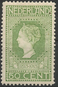 #OLA (01714) Olanda 1913 Indipendenza 50c verde e giallo N°89 linguellato MH* - Foto 1 di 2