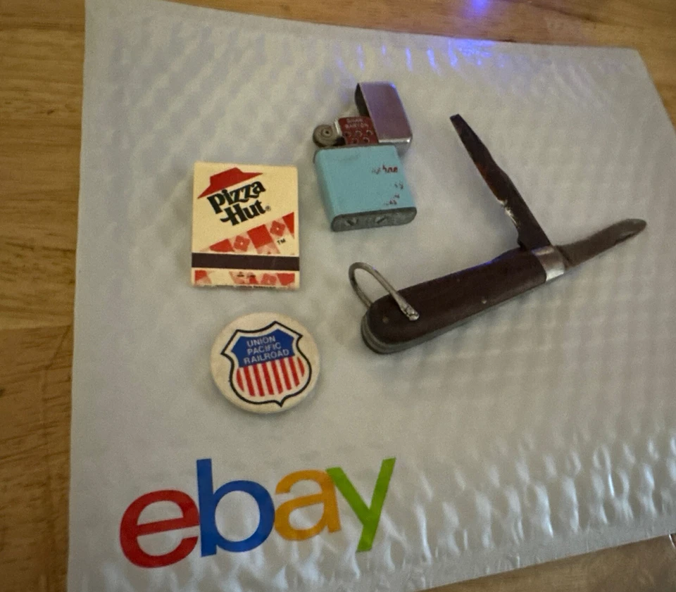 Vintage Kutmaster Pocketknife Lighter Union Pacific Pin Pizza Hut Matches Set x4 - Image 1 of 4