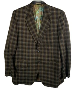 Blazer Vintage Hecho a Medida Monita of Hong Kong Para Hombre Marrón Tostado Doble Botón - Imagen 1 de 4
