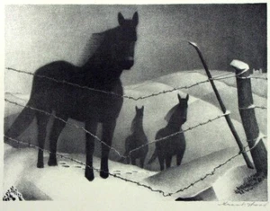February by Grant Wood – 1940 Regionalist Lithograph (Horses in Winter) Print - Picture 1 of 2