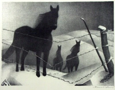 February by Grant Wood – 1940 Regionalist Lithograph  (Horses in Winter) Print - Image 1 of 2