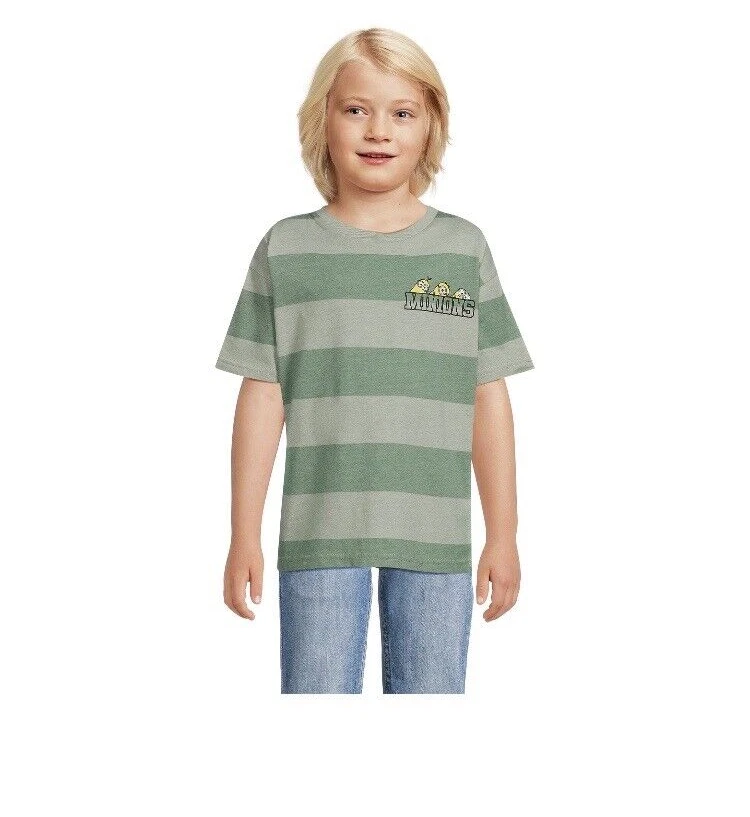 Minions Boys Green Striped Stretch Short Sleeve Graphic T-shirt Size S (6-7)