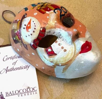 Máscara Balocoloc 2014 4" adorno de Navidad pintado a mano muñeco de nieve papel maché certificado de autenticidad Foto 1 de 4