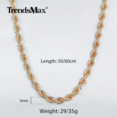 5MM Women Chain 585 Rose Gold Filled Twisted Rope Link Necklace Jewelry 20/24" - Image 1 of 4