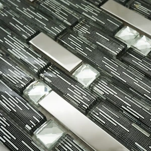 Mosaico Azulejos Hoja Rubí Negro Diamante Diseñador Vidrio Para Paredes Pisos Baños - Imagen 1 de 7